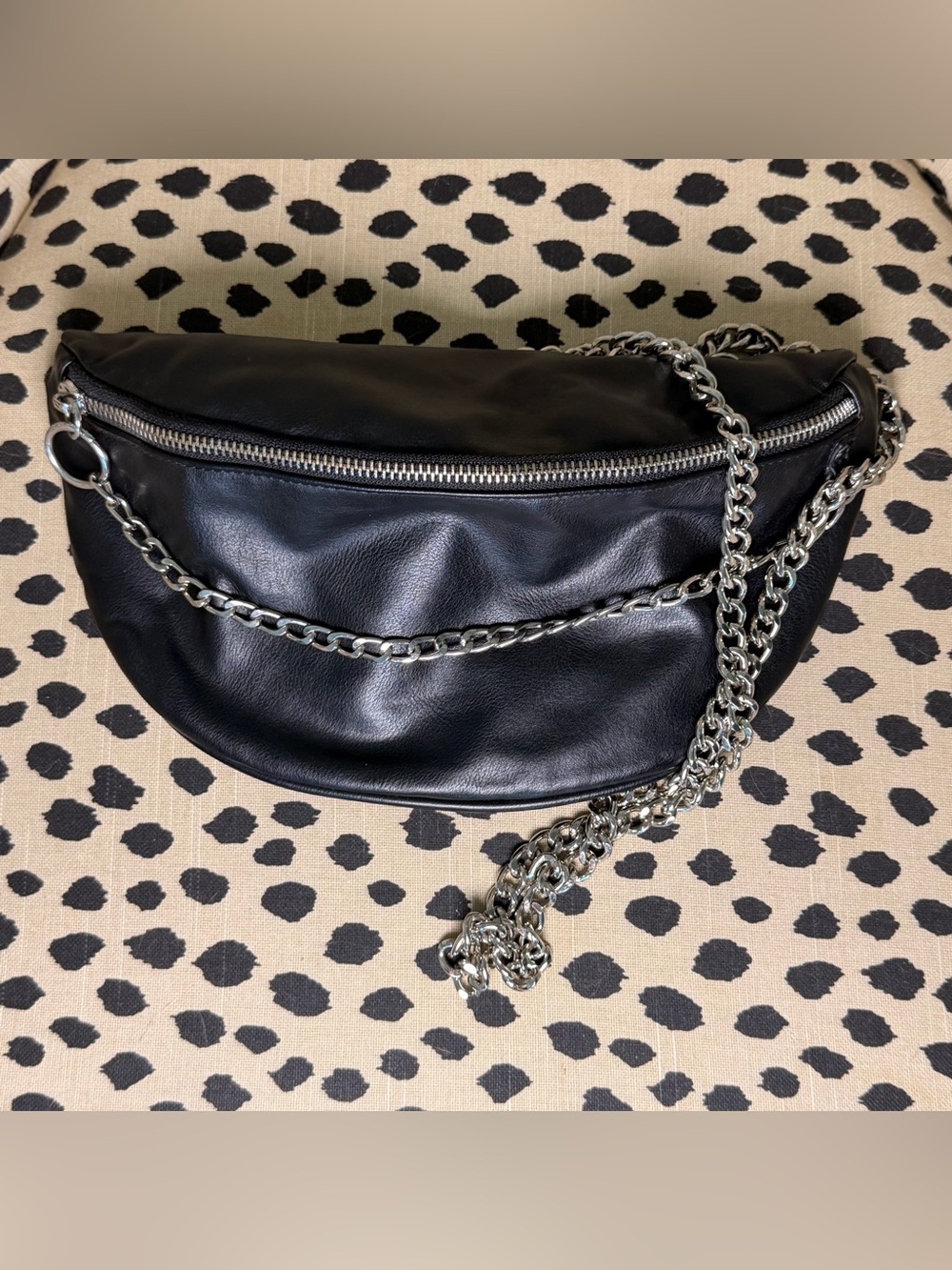 Forever 21 Black Faux Leather Crossbody with Silver Chain